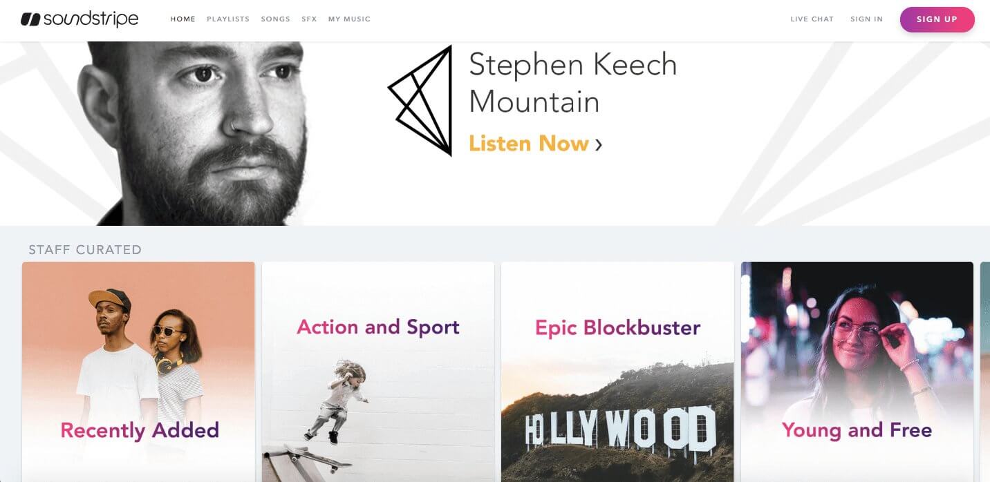 Tampilan situs Soundstripe denga sentuhan elektro